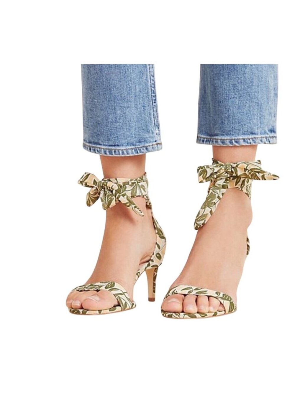Anthropologie Jamie Floral Botanical Lace Up Heels Green Sz 9